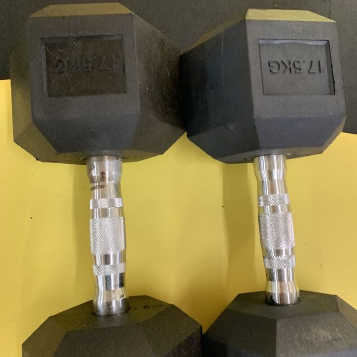処分品 ラバーヘックスダンベル 17.5kg 2個