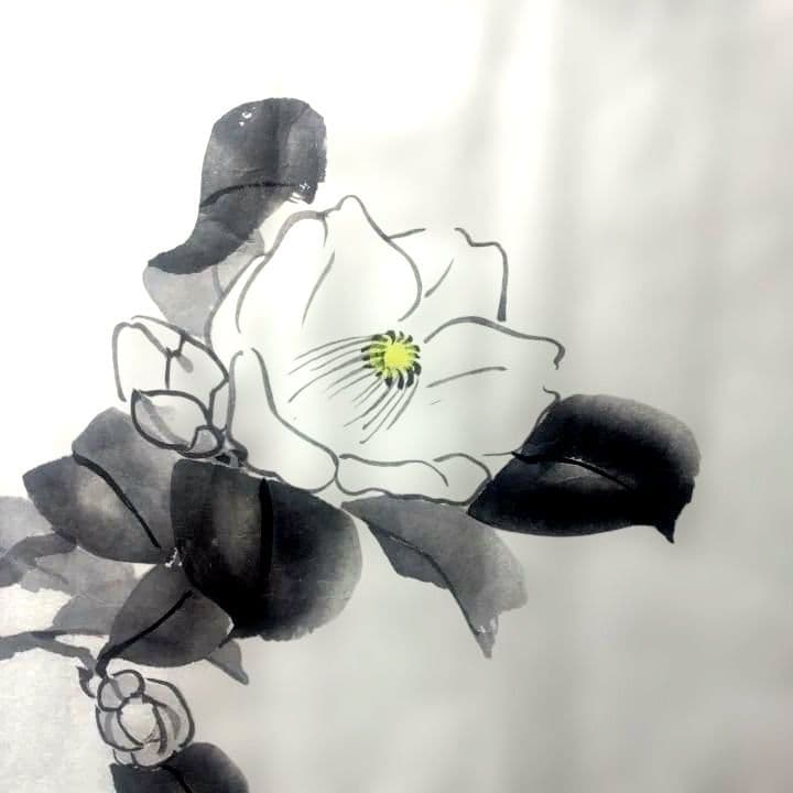 真作 竹内栖鳳(たけうちせいほう) 水墨画 雪椿 紙本