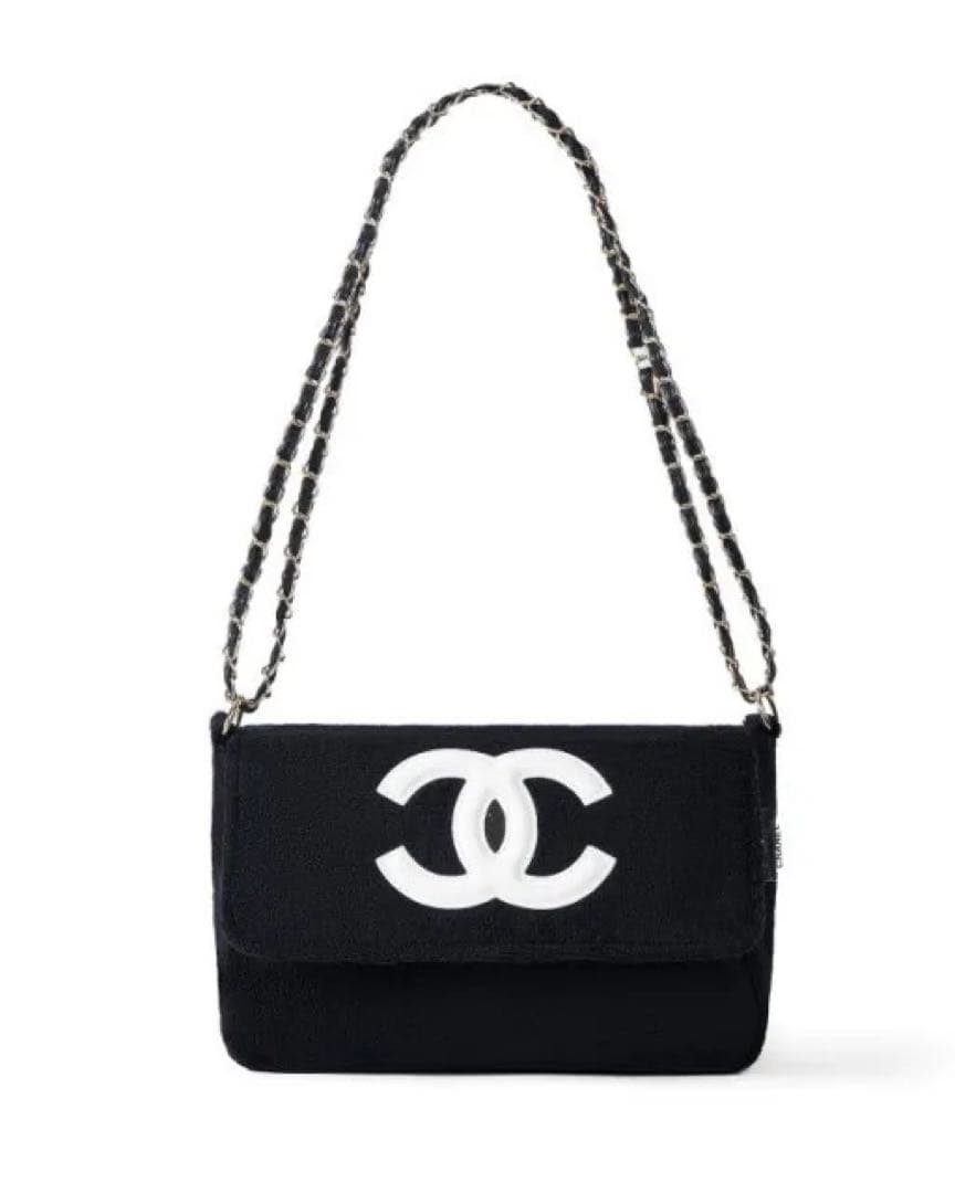 CHANEL シャネル ミニバッグ ポーチ ブラック×ホワイトロゴ チェーン