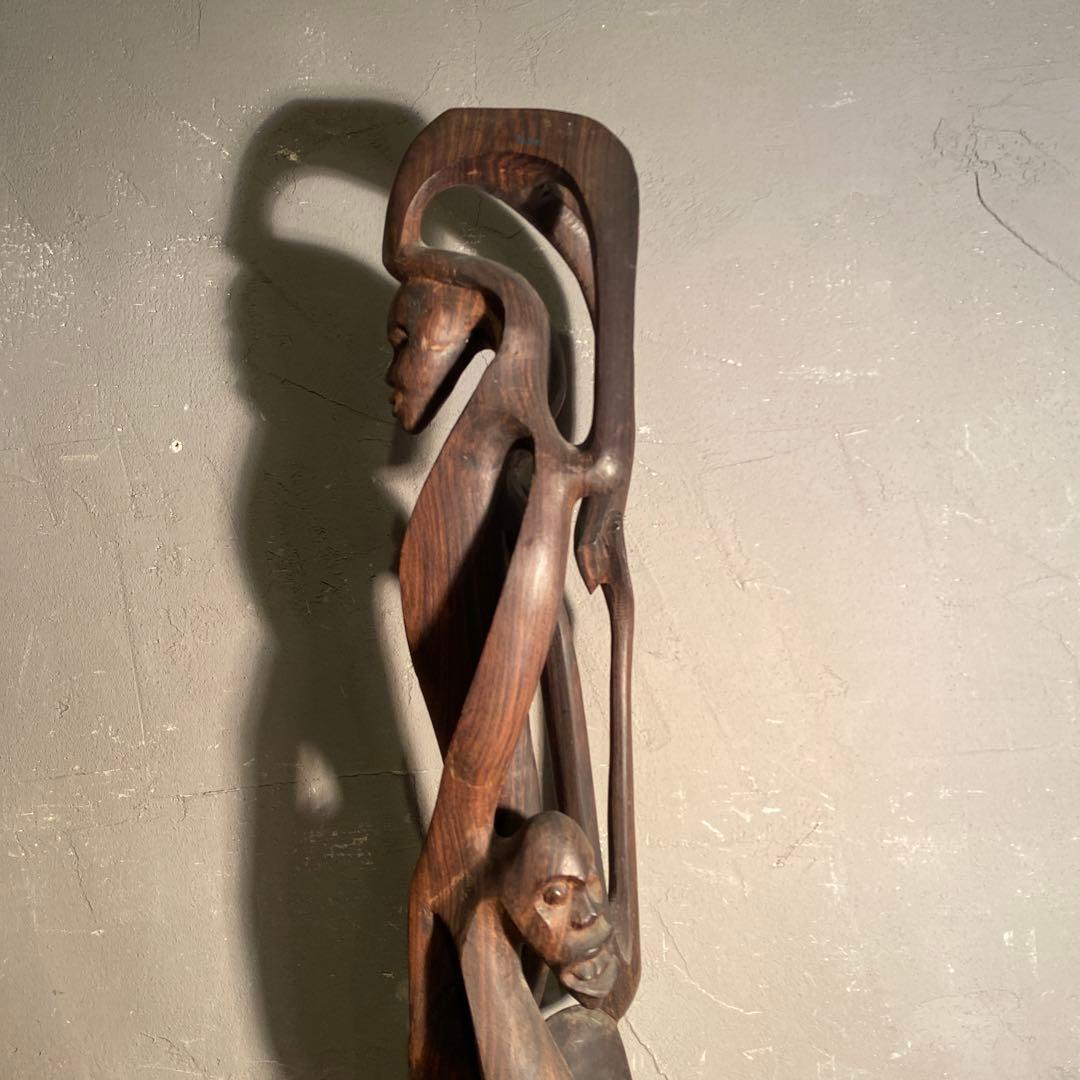 アフリカ マコンデ 木彫オブジェ 5面 インテリア プリミティブ 73cm