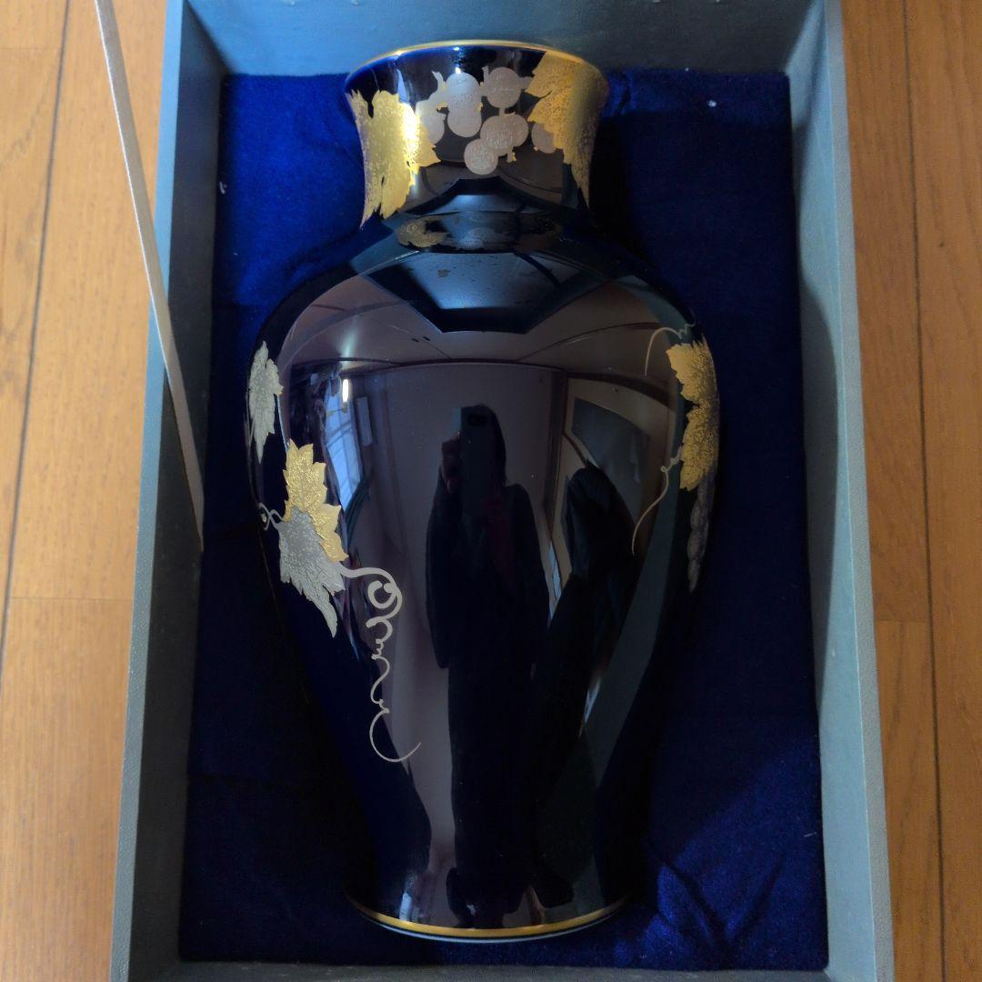 【大倉陶園 】瑠璃金蝕ぶどう花瓶 箱付