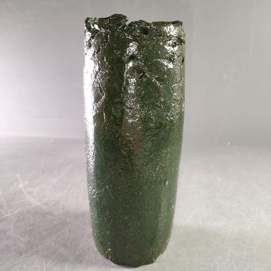 A1220-3/六石窯/森一蔵/萬古焼/緑釉花生/共箱/花瓶/花入/花器/飾壷/