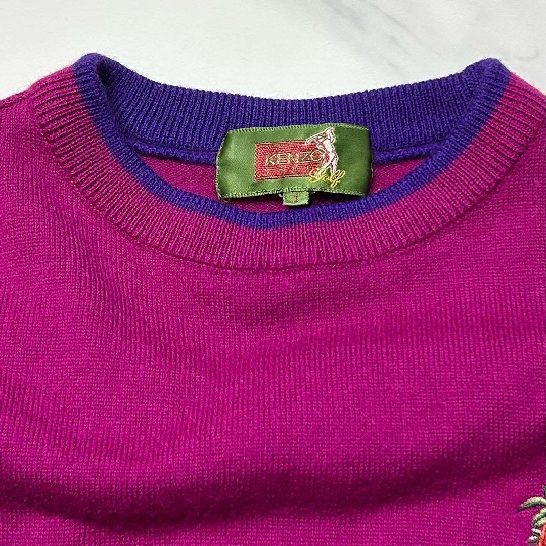 90s KENZO GOLF ケンゾーゴルフ ロゴ刺繍 ウールニット 日本製 1
