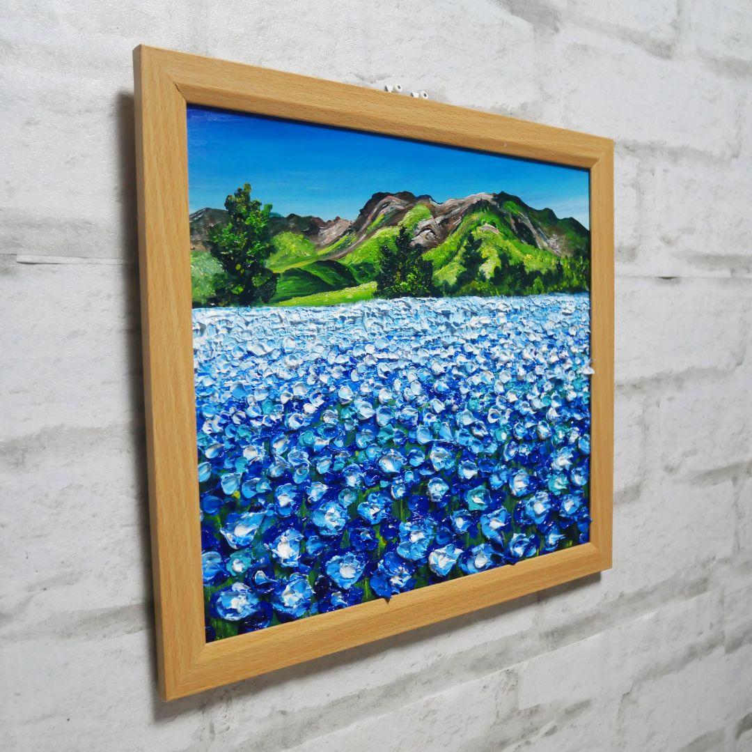 油絵 油彩 油彩画 絵画 絵【くじゅう連山と青い花】