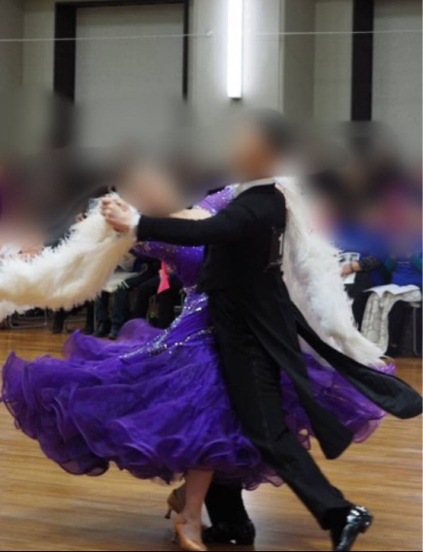 タカダンス製 社交ダンスドレス パープル オーストリッチ付き フロート付け替え