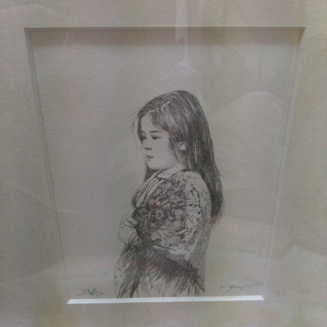藤井勉さんの少女のデッサン画です。希少です。希望と書いてありました。