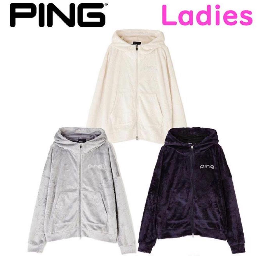 M ☆新品☆ PING ゴルフ ベロア フーディー ボア　ブルゾン グレー