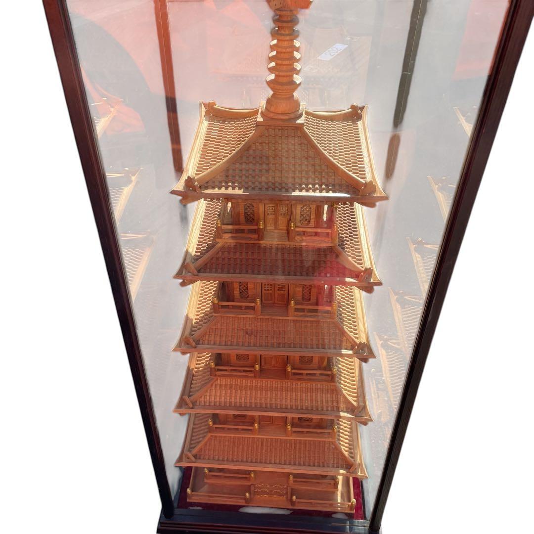 【美品】木製模型 法隆寺 置物 飾り物 細密木彫 美術品 オブジェ 五重の塔
