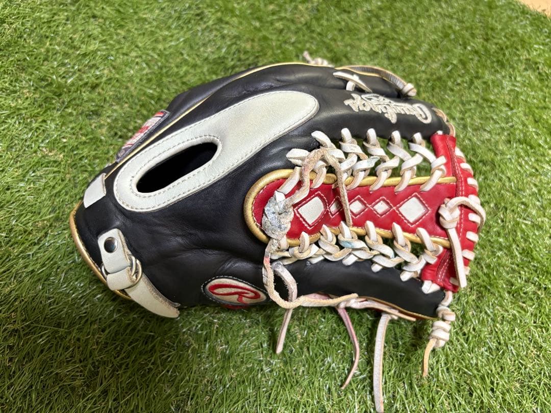 Rawlingsローリングス軟式野球グローブ外野手用　黒/赤