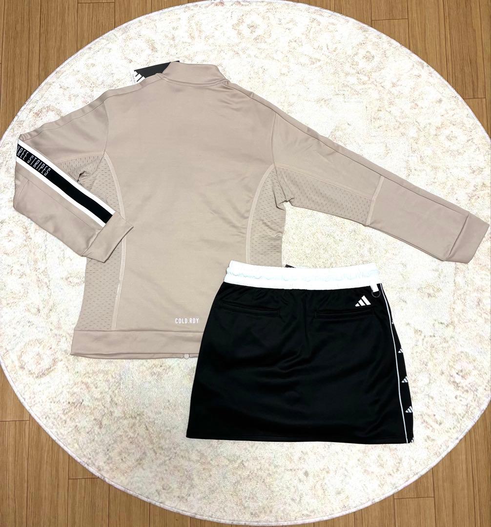 【新品★グレージュ】アディダスゴルフ セットアップ M 暖か保温モデル　裏起毛