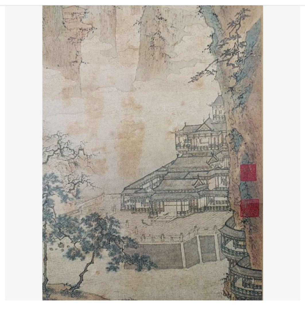 レア 明仇英 仙山樓閣圖 仙山楼閣図 中国掛け軸 美術工芸品