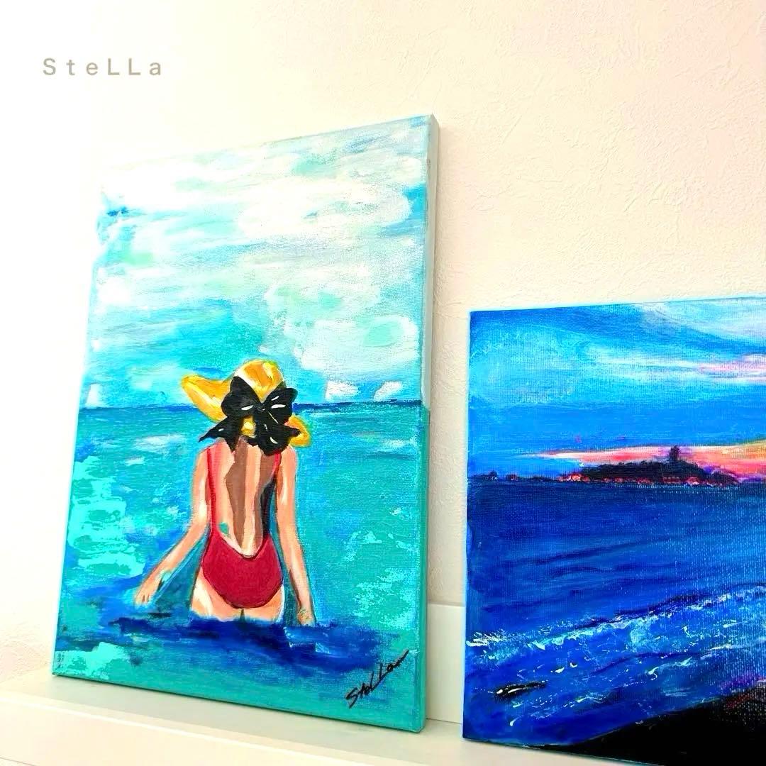 現代アート インテリア　抽象画　アート　北欧アート　人物画　海　空　波　ブルー