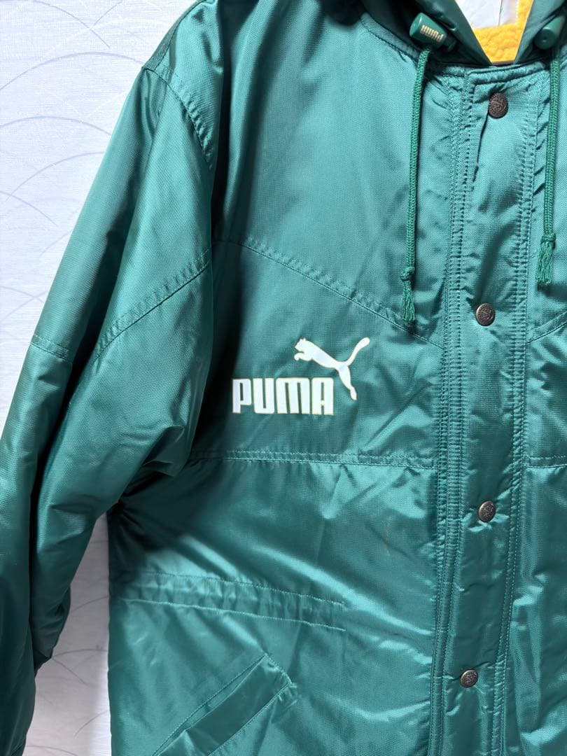 【美品 激レア ヴィンテージ】90's プーマ ベンチコート カラー緑×黄
