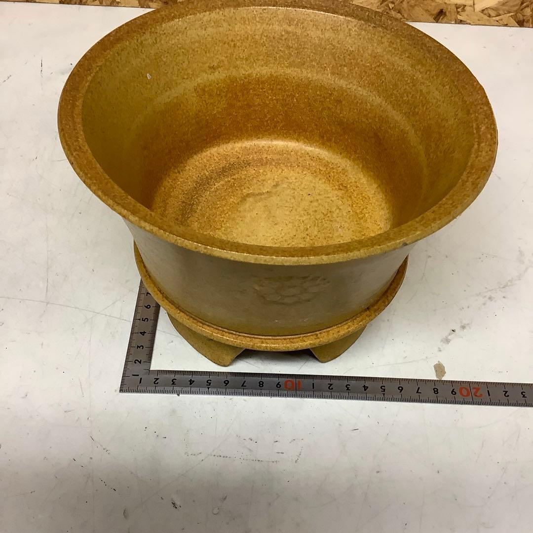 脚付き陶器植木鉢ブラウン園芸鉢（ら-99）