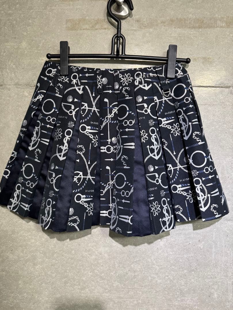 St ANDREWS ネイビー アンカー柄 プリーツスカート S