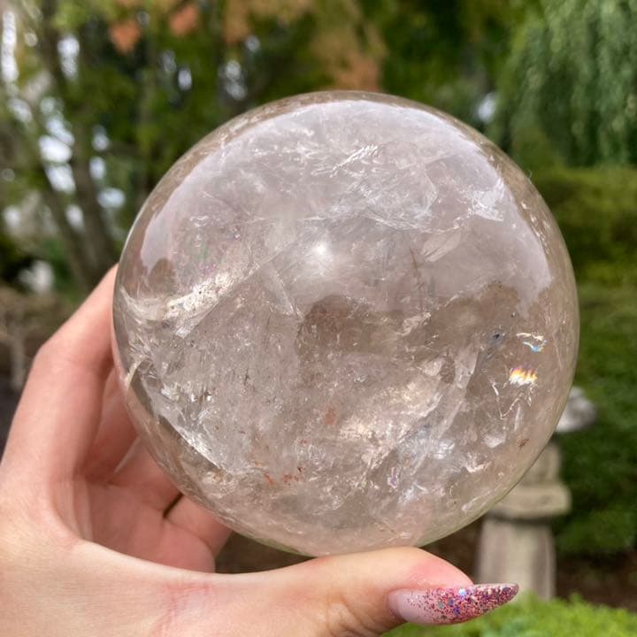 スモーキークォーツ 虹 丸玉 スフィア