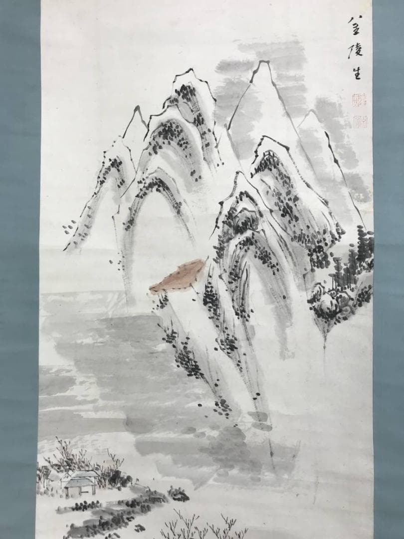 【真作】金陵/雪景山水図/山水図/掛軸/名家伝来/AD-351
