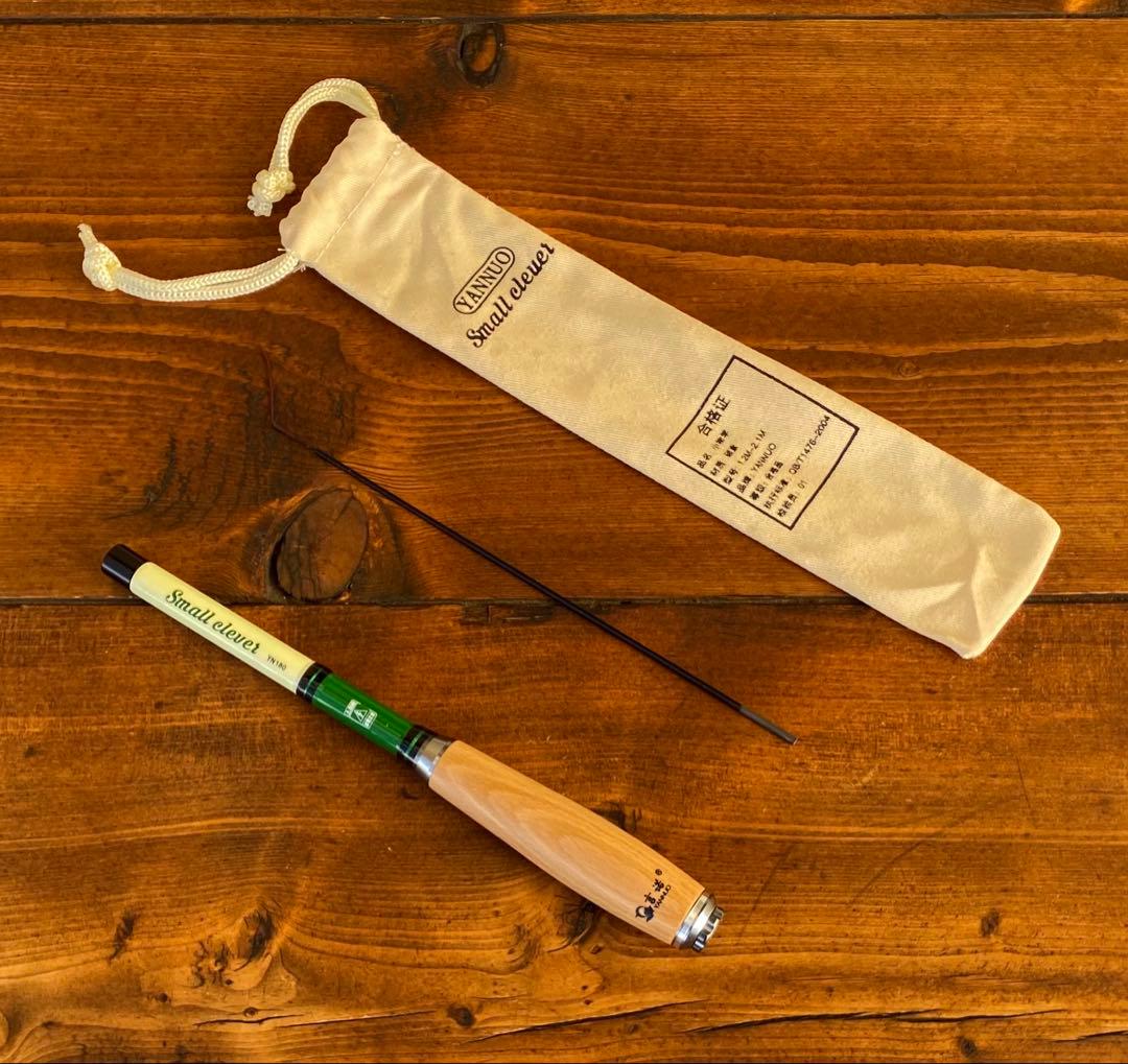 小物釣り竿　タナゴ竿　グリーン×ホワイト　180cm ウッドグリップ　振り出し竿