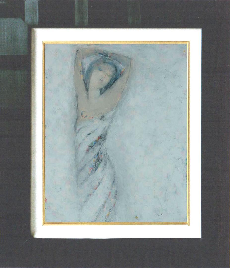 油絵 絵 絵画インテリア 額付(青緑＋金色の枠) F6-080912 人物女性像