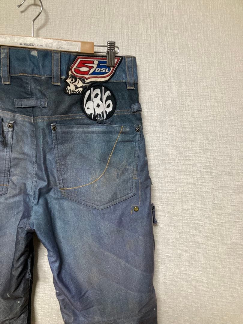 686 55 diesel コラボ　ダメージ加工　スノーボードパンツ　デニム