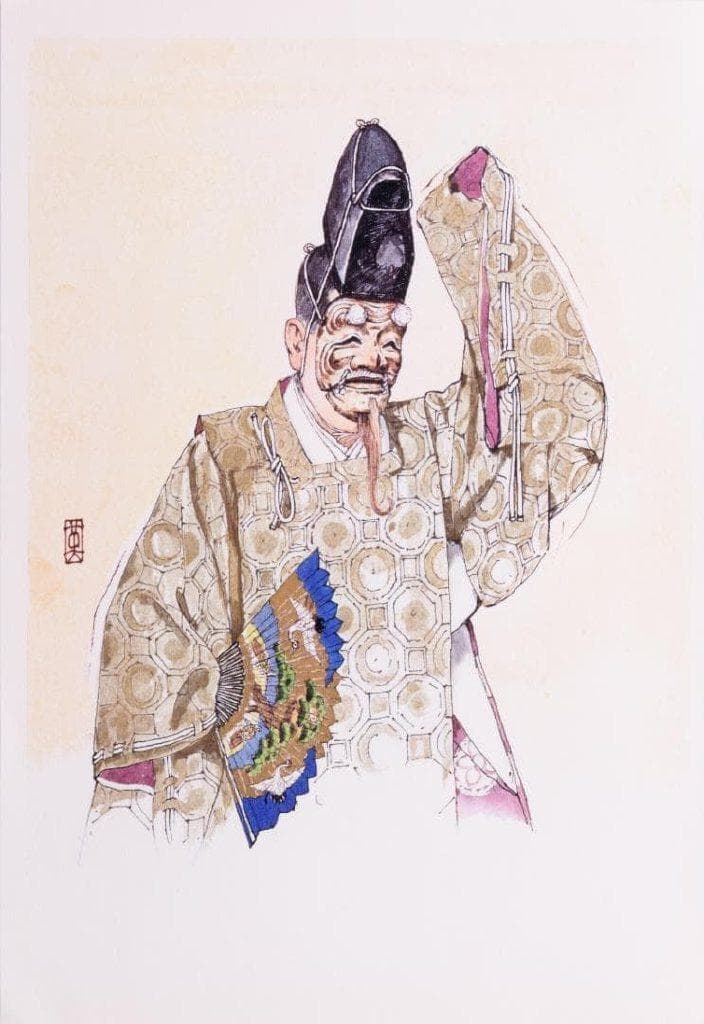 激レア作品 能 秀樹 作　能楽　アートポスター額　約41×29.3cm 2