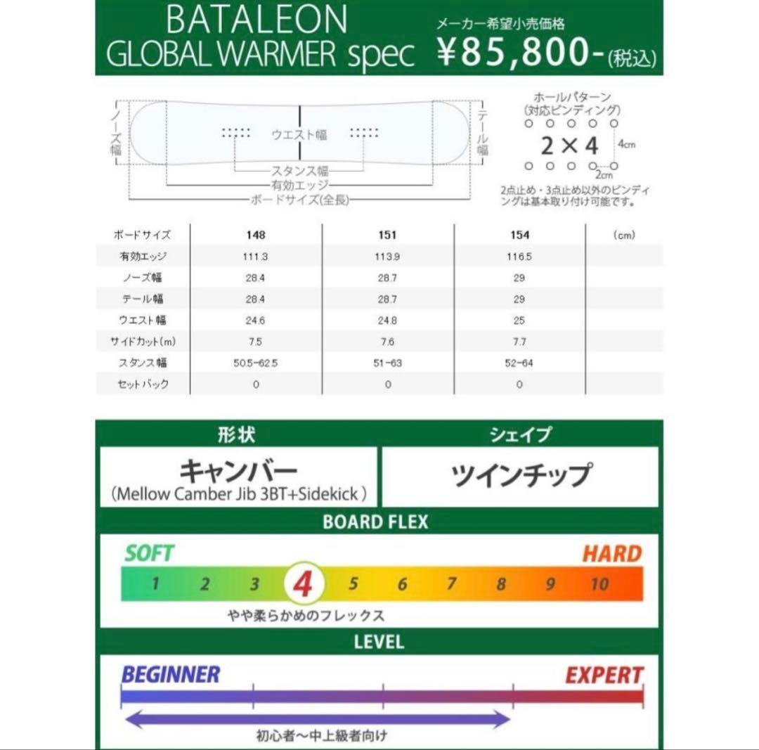 BATALEON スノーボード　148cm 3Dキャンバー　2018モデル