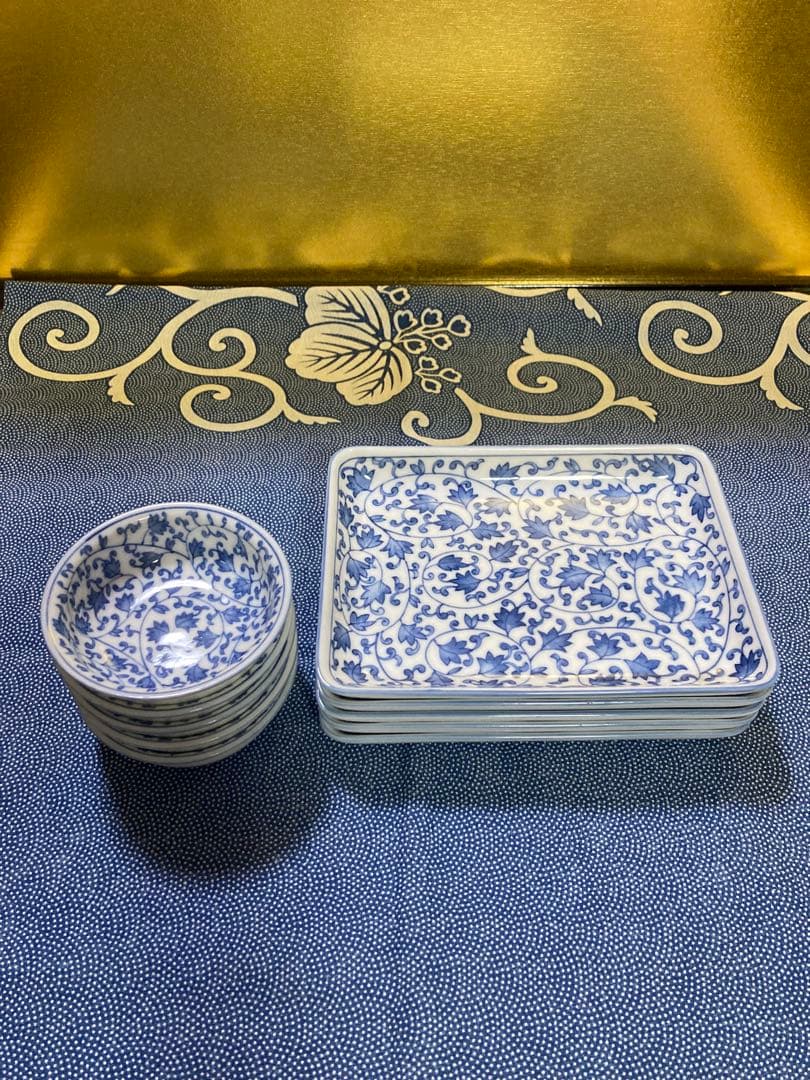 唐草模様　角皿＆ミニ小鉢　5P