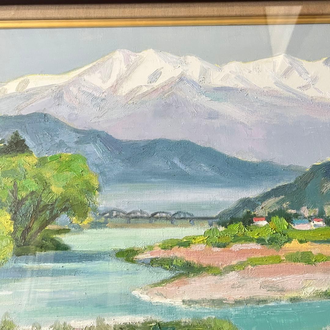 山崎義孝「アルプス遠望」油彩 P10 額装 日洋会会員 油絵 油画 G