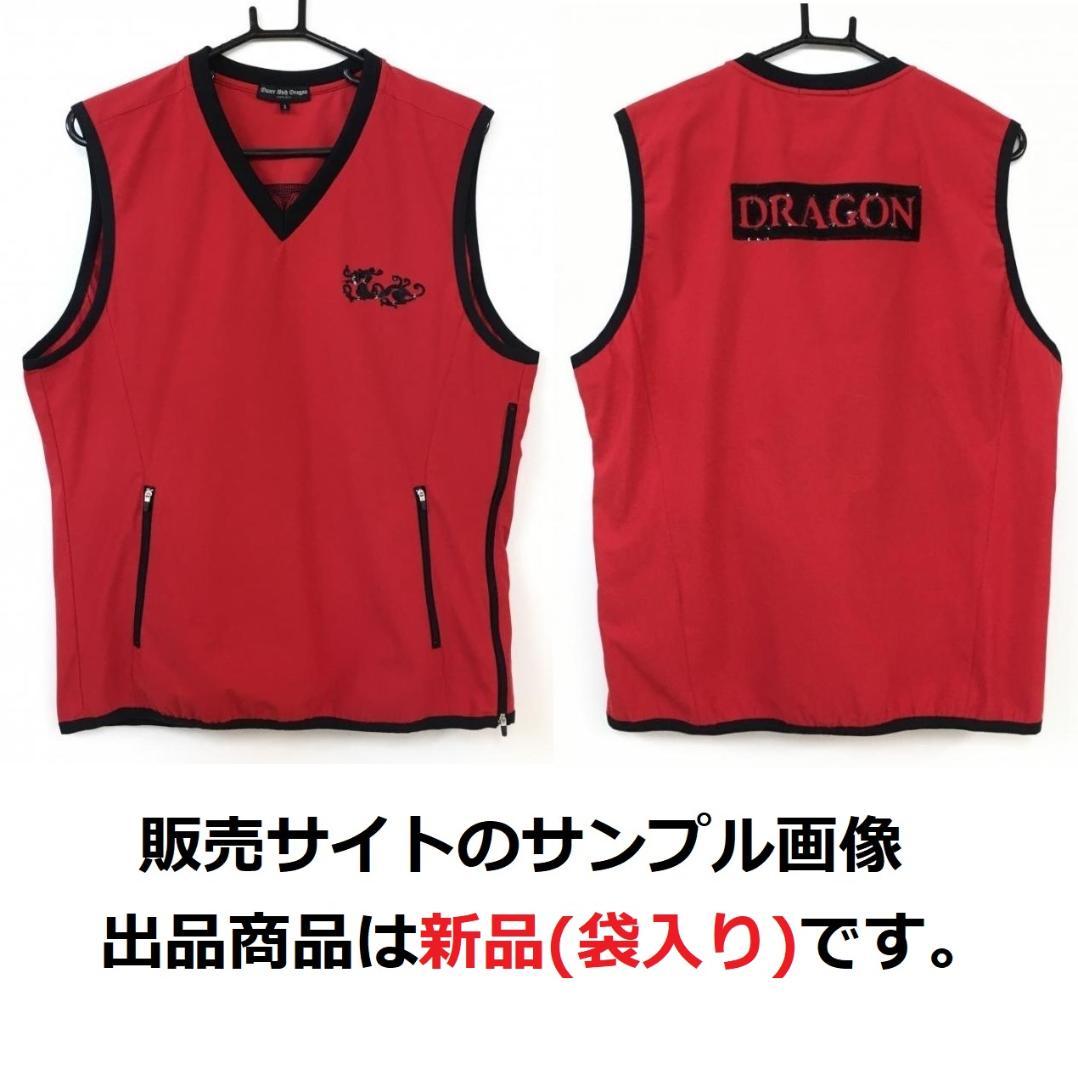 新品★ダンスウィズドラゴン★L 赤 黒 ベスト バックロゴ ゴルフウェア メンズ