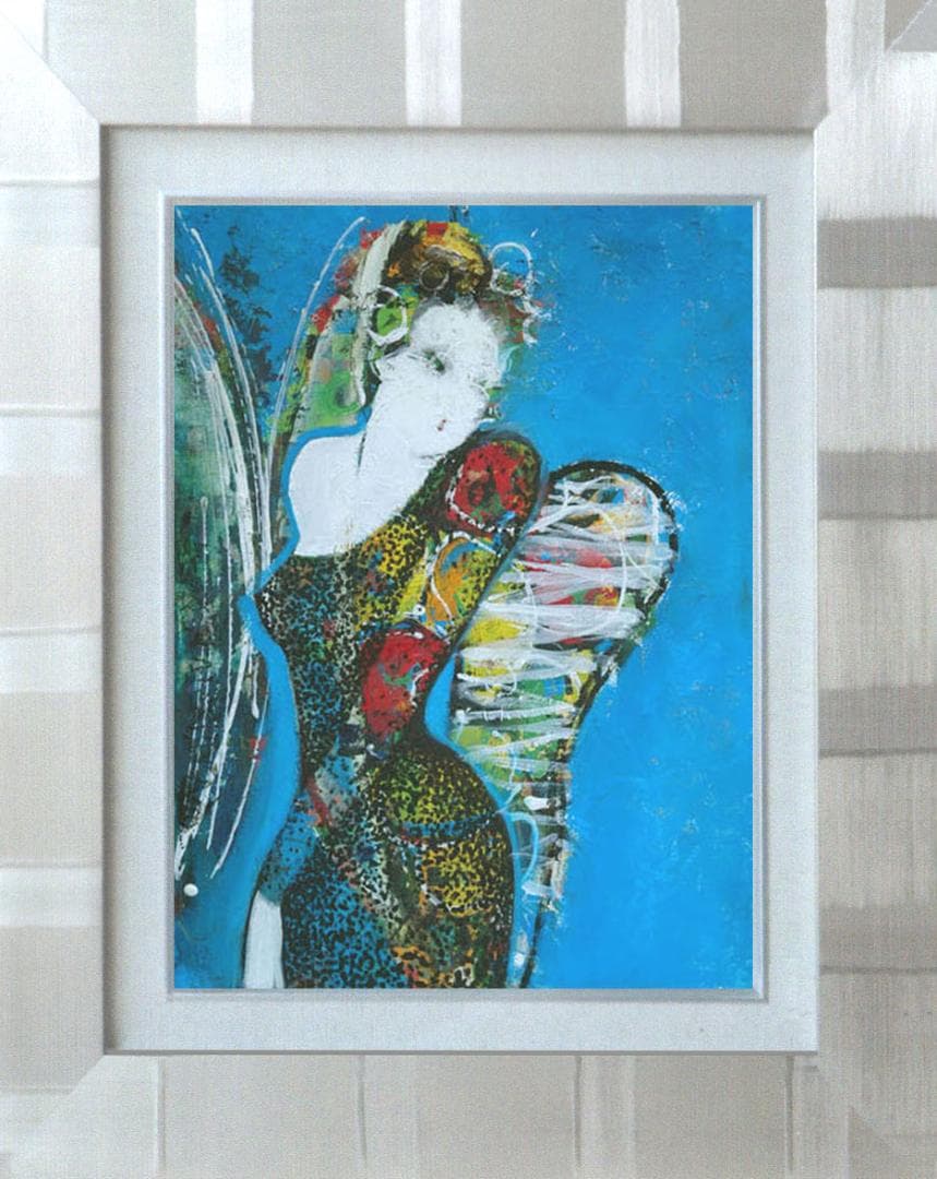 油絵 菅家令子 絵 絵画インテリア 額付(黒) uF6-010511 人物 女性