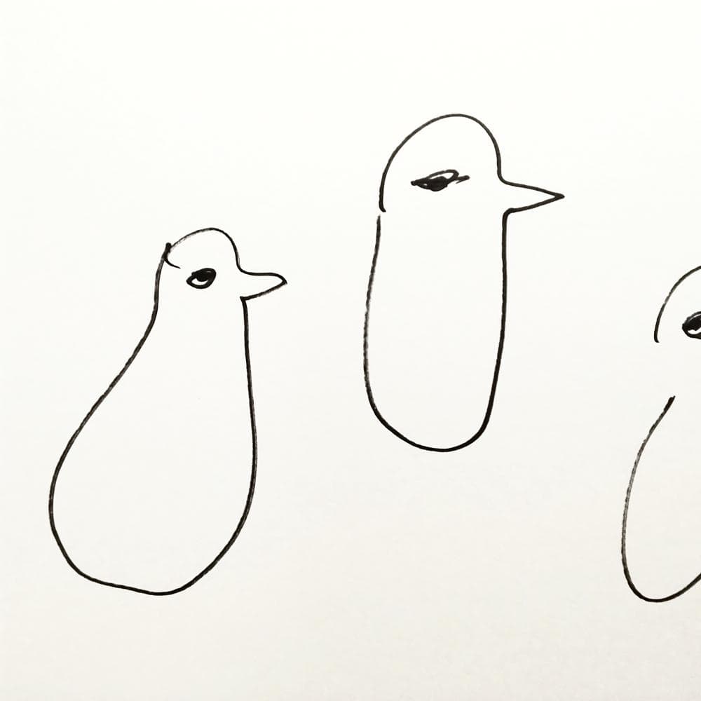内野隆文　とりのマーチ　鳥　絵画　ドローイング　ペン画　現代アート　額縁　真作