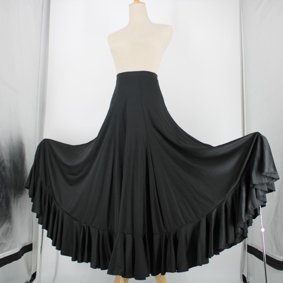 【美品 フラメンコ衣装】ブラック menkes ファルダ スカート 黒 ボランテ