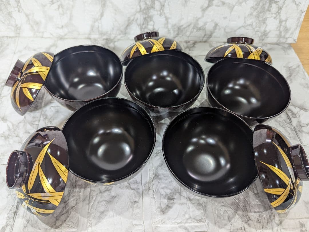 【美品】山中塗 山中漆器 蓋付き椀 汁物椀 5客