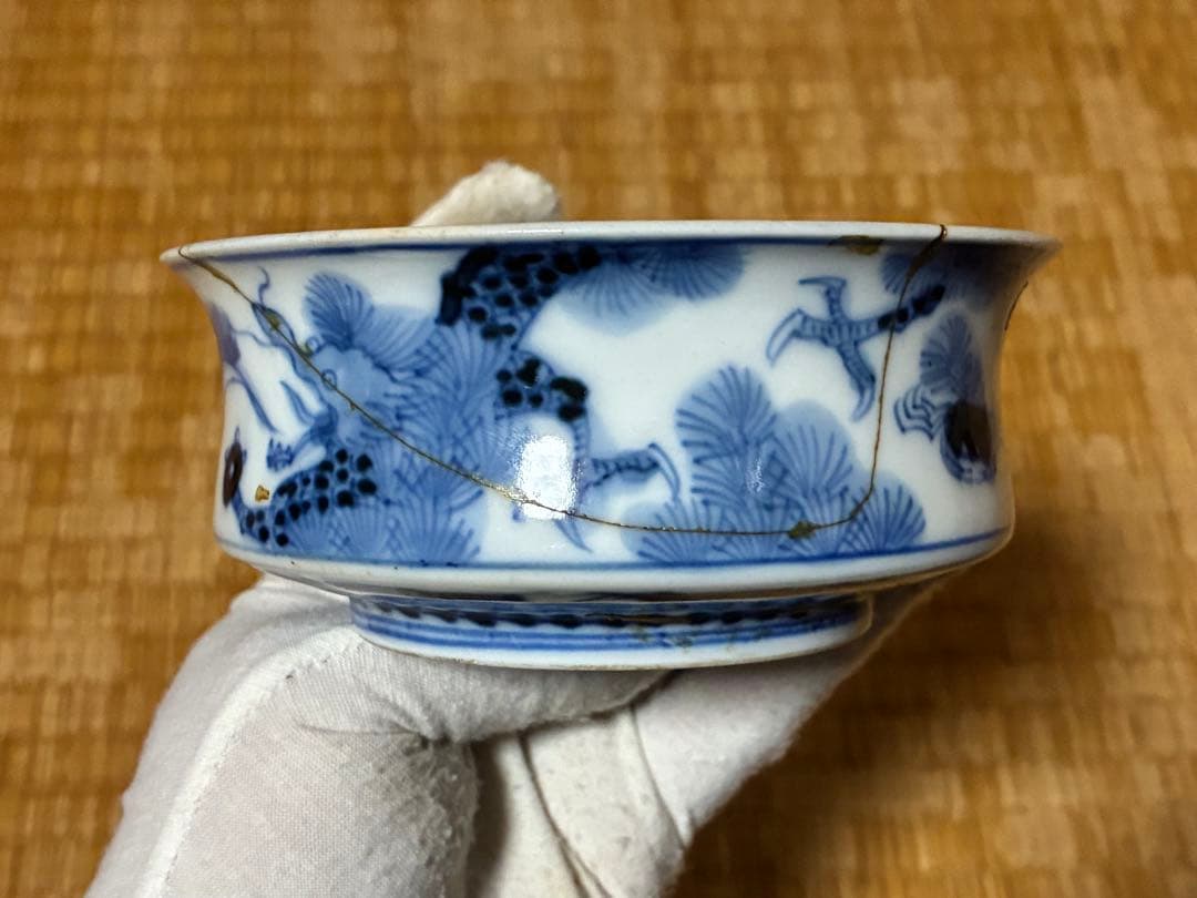 古伊万里 染付 魚紋 小鉢 盛皿 時代物 大明嘉慶年製 直しあり 中国 唐物