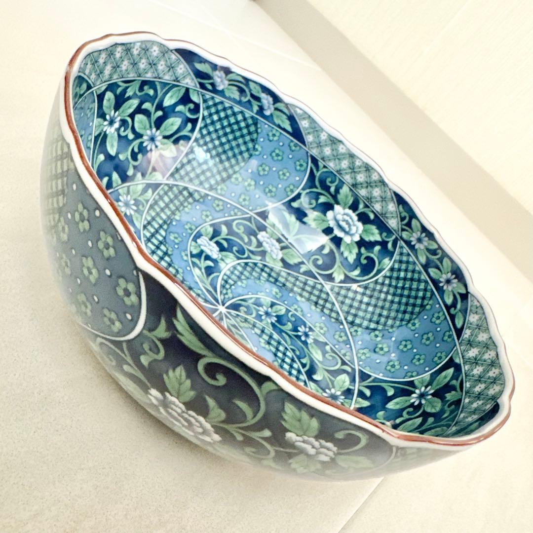 庫山窯　大皿　盛り鉢　大鉢　深鉢　緑花祥瑞　菓小鉢　前畑陶器　未使用　美品　箱入