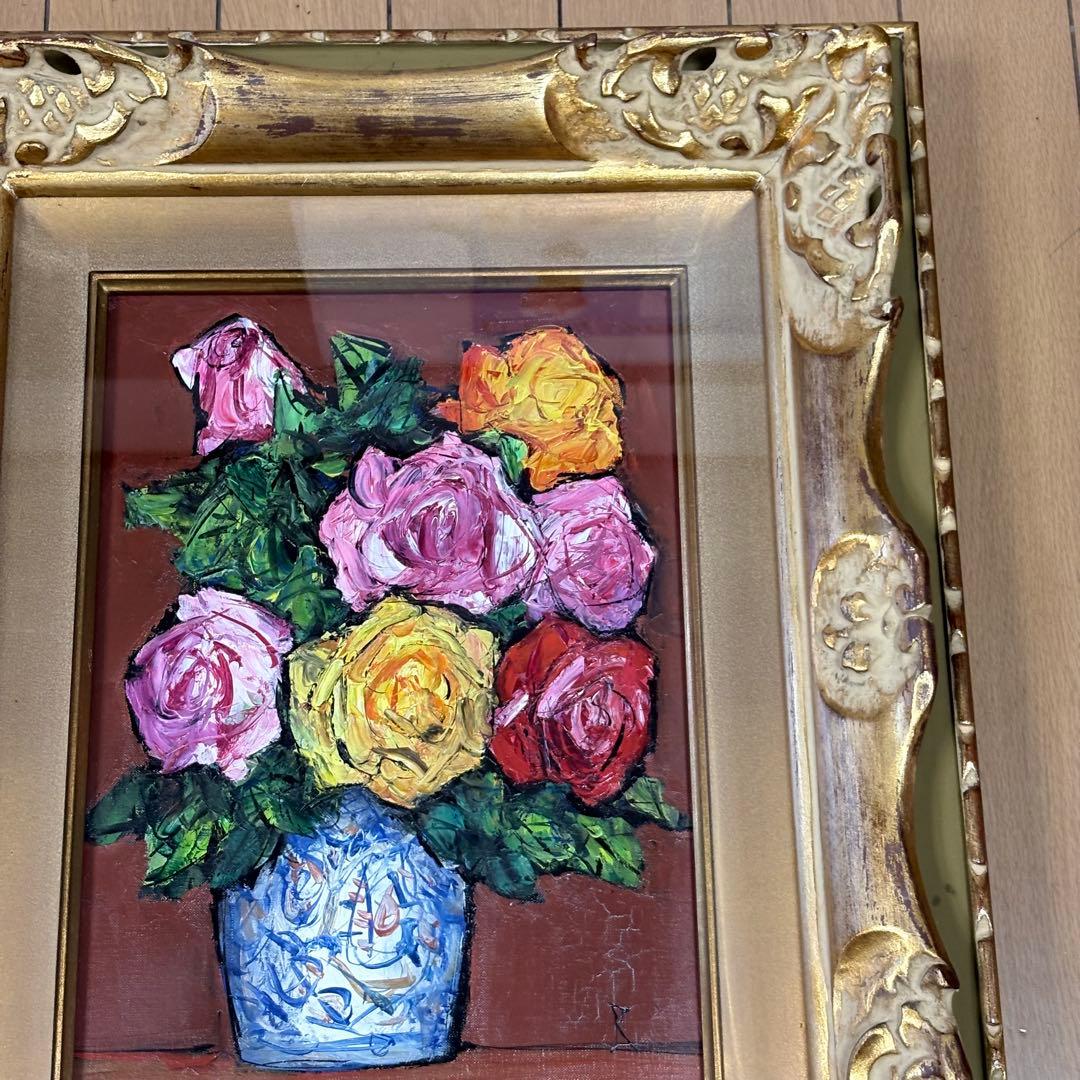 中川力 薔薇 ばら 油彩 額装入り 油絵 油画 絵画 静物画 師:有島生馬