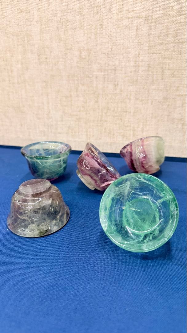 希少 ピンク×グリーンの二色フローライトカップ｜5客まとめ