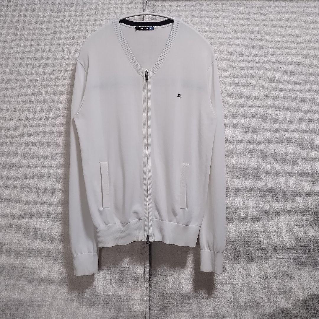 美品 J.LINDEBERG ジップ ニットカーディガンジャケット 白 S