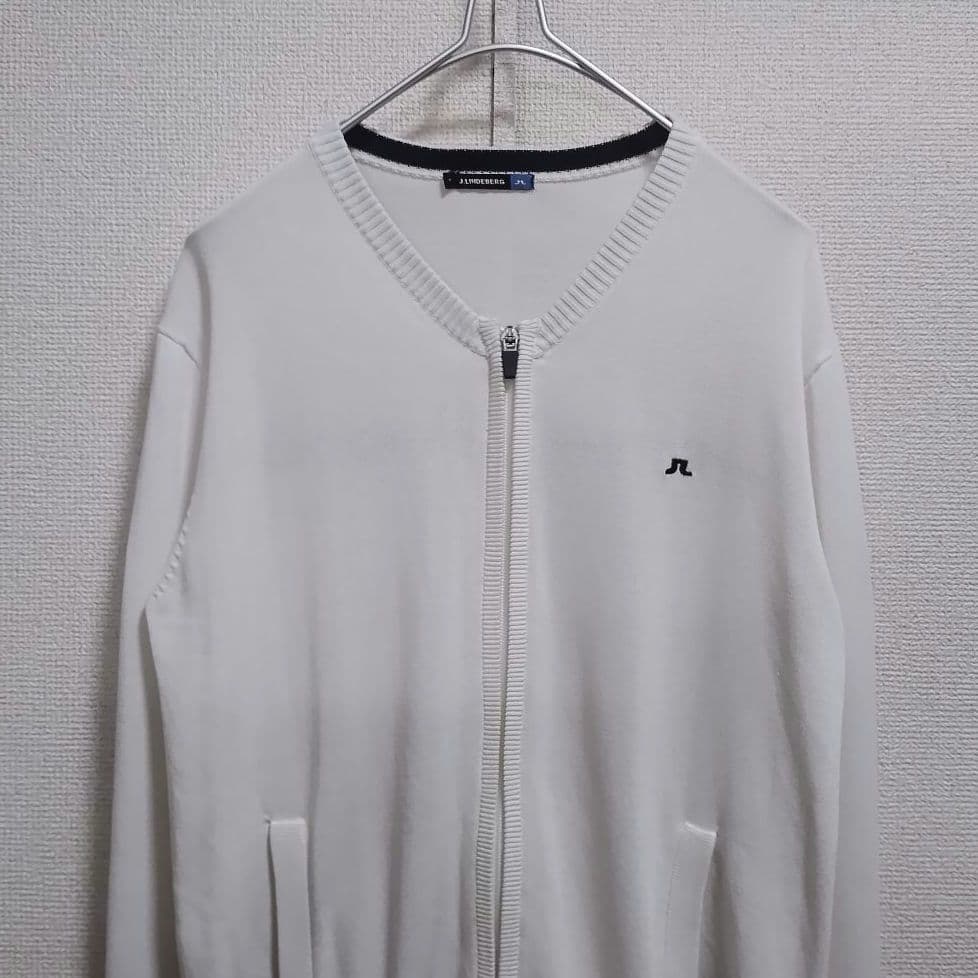 美品 J.LINDEBERG ジップ ニットカーディガンジャケット 白 S