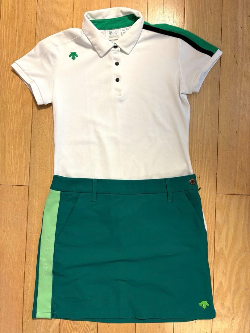 美品　デサントゴルフ　ポロシャツ　スカート　上下セット　グリーン　緑　S M