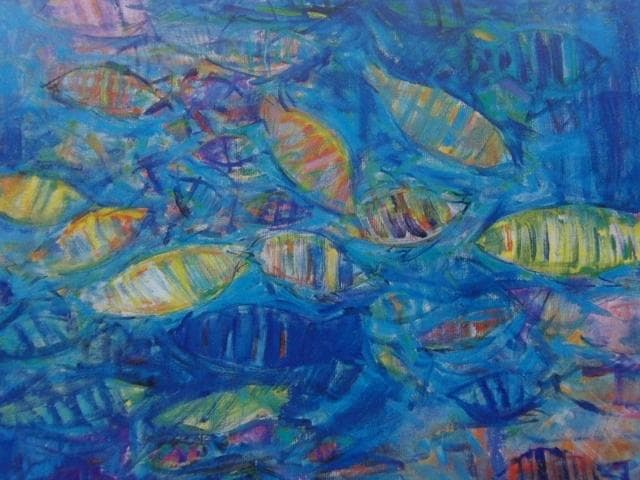 園山幹生、【魚のファンタジー】、希少な大判額装用画集より、美品