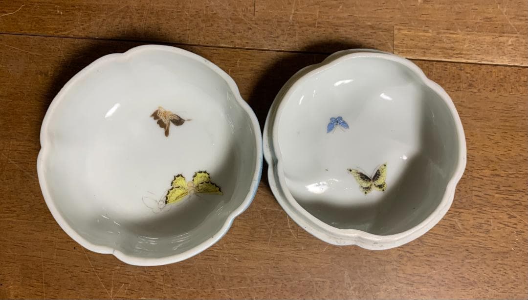 中国美術 菓子器 鳥・蝶・花模様 陶器 中国古玩 現状品!!