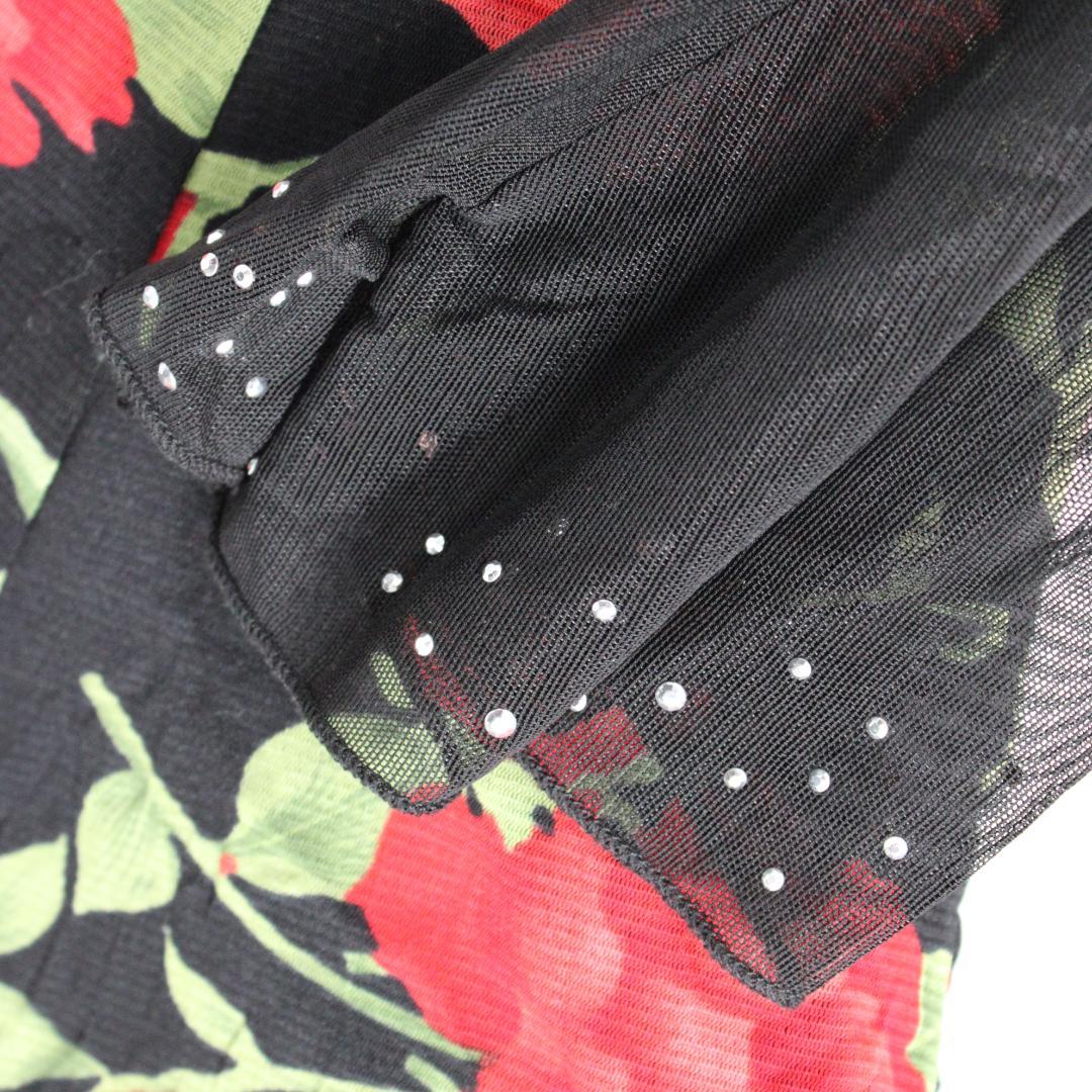 【美品 社交ダンス衣装】ワンピース ドレス 黒 赤 緑 花柄 フラワー