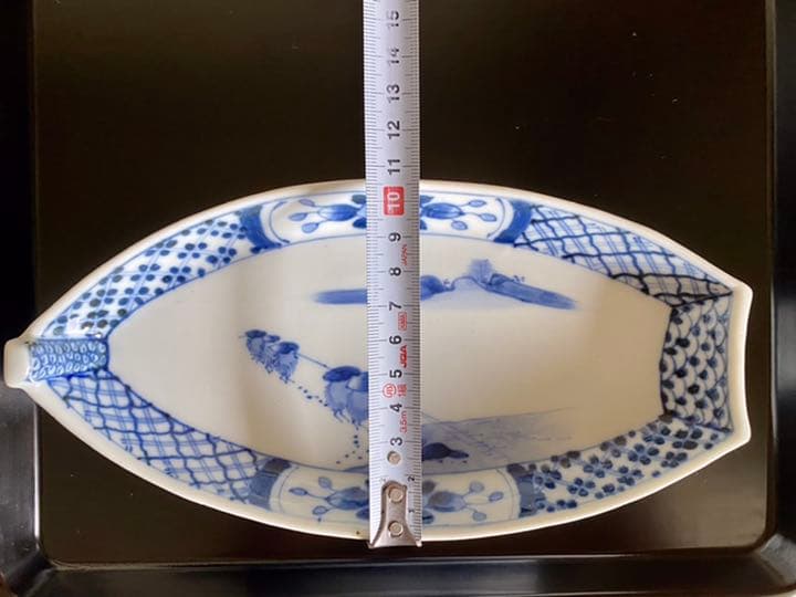 古伊万里　染付　舟形　変形皿　六枚揃