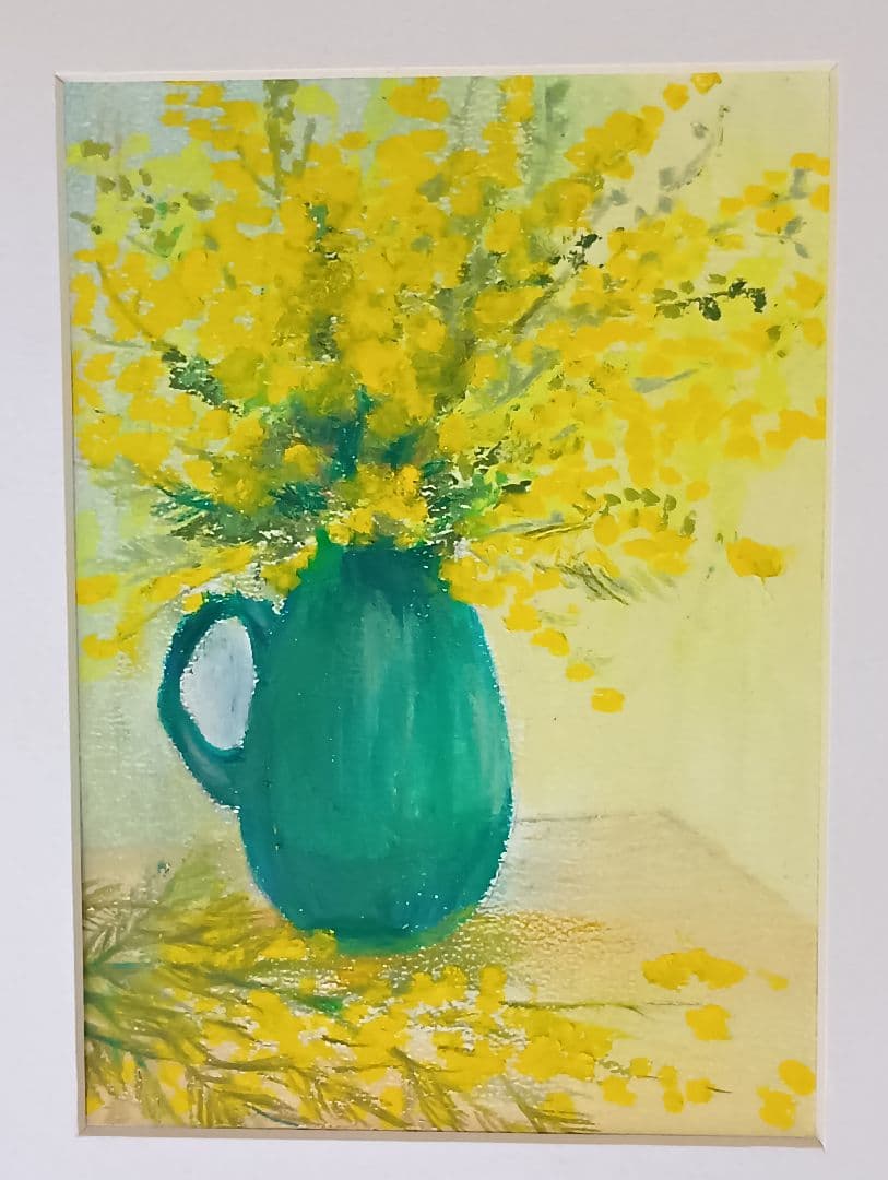 黄色の花　オイルパステル原画　【額付き】　風水　金運