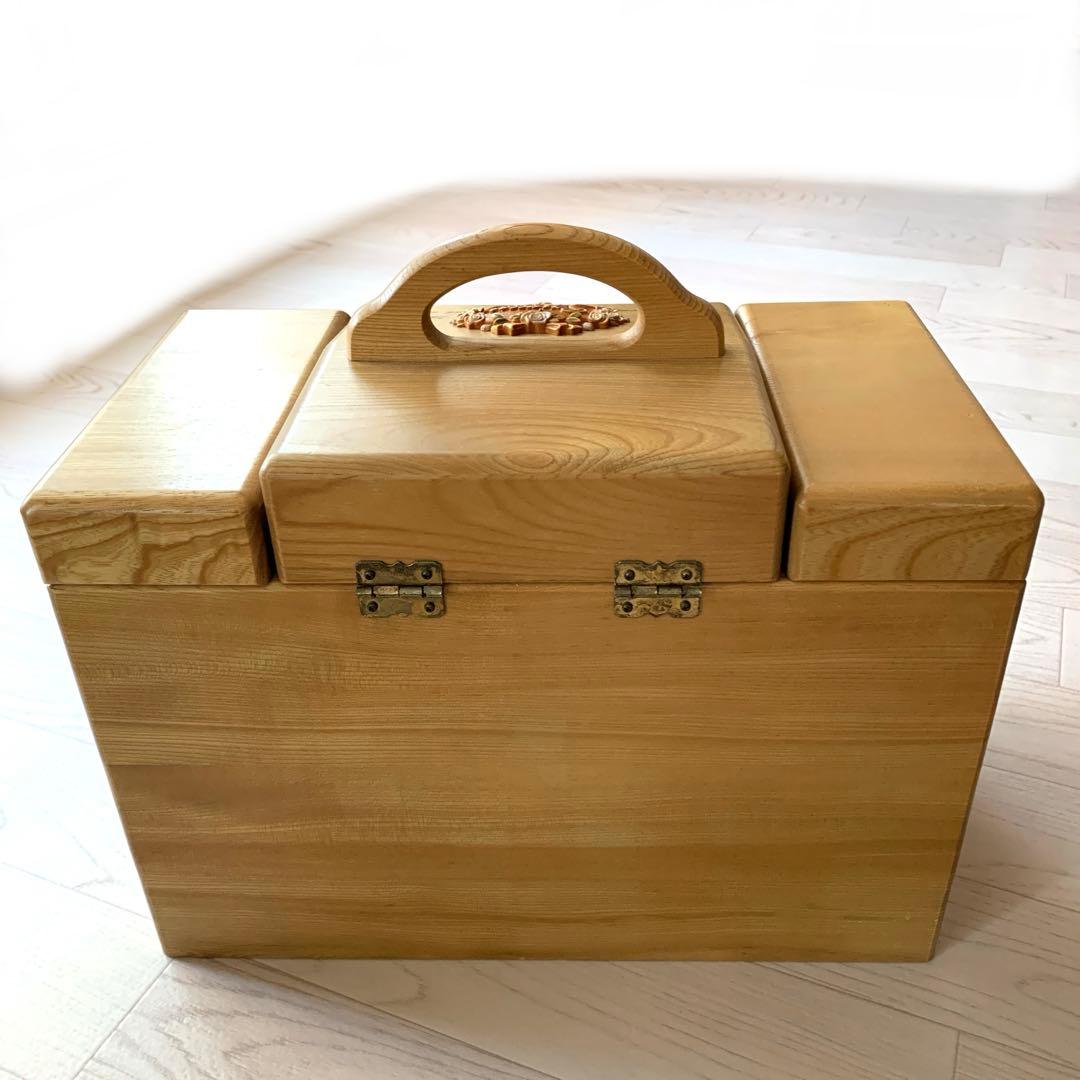 美品 木製ソーイングボックス 裁縫箱 大容量 GWOOD