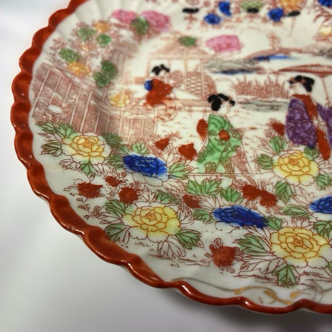 アンティーク　骨董品　日本　芸者　舞妓　皿　器　赤絵皿　時代　古道具