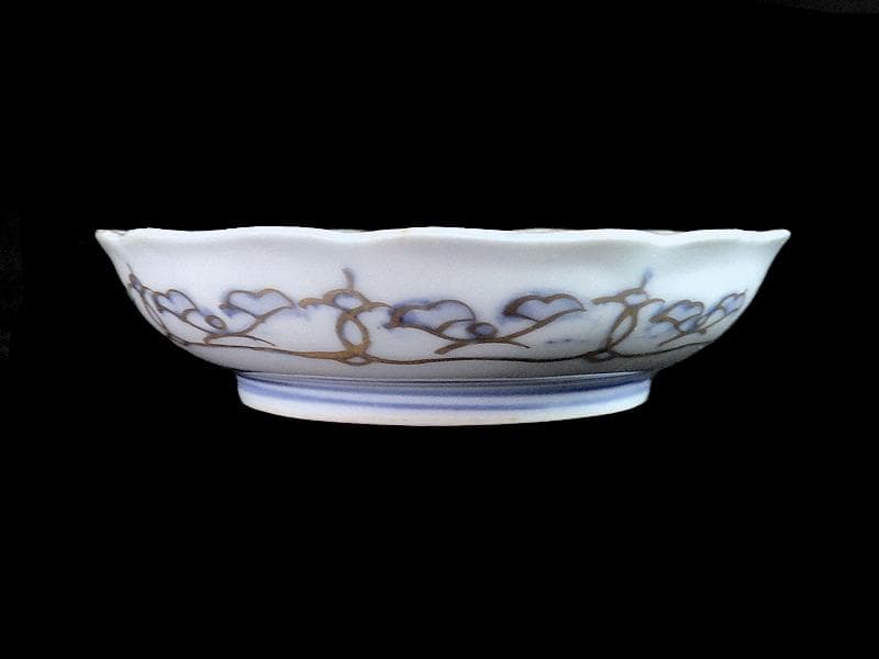 古伊万里　金襴手　陽刻　窓絵　花の図　４寸皿　４枚　E111AS-fblc