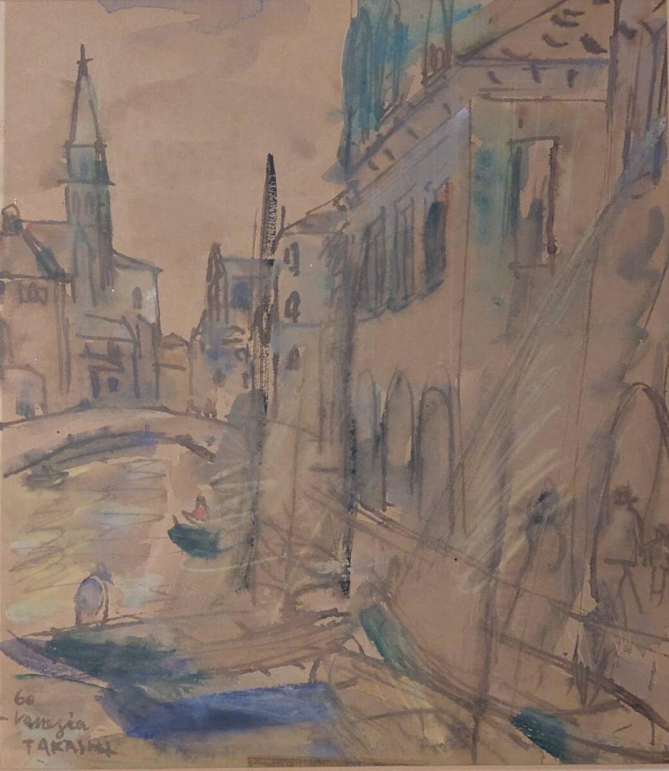 【真作】絵画　ベニスの裏通り　運河の街並み　 ヨーロッパ風景　額装　Z118