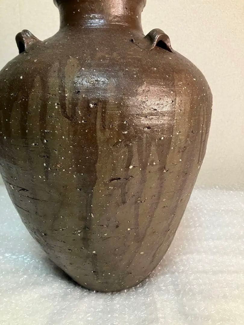 室町期 信楽焼 四耳壺 茶壺 生花 花瓶 花入 葉茶 茶道具 大壺 備前焼 骨董